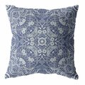 Palacedesigns 20 in. Boho Ornate Indoor & Outdoor Zippered Throw Pillow Indigo & White PA3091820